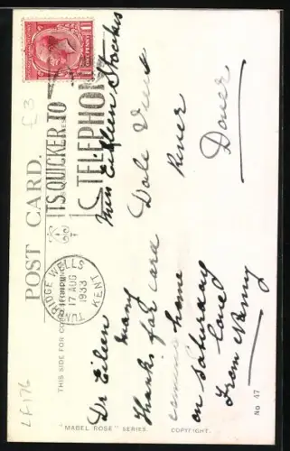 Künstler-AK sign. Freda Nabel Rose: It`s the little things in life..., kaputter Knopf