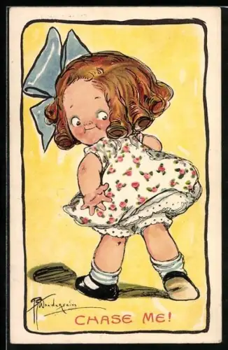 Künstler-AK sign.Wiedersheim: Chase Me! Mädchen im Kleid