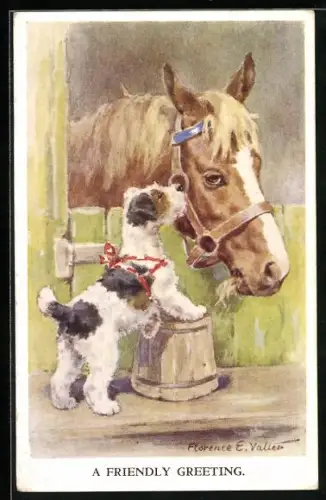 Künstler-AK Florence E. Valter: Süsser Terrier mit Pferd
