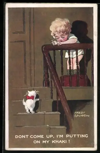 Künstler-AK Fred Spurgin: Mädchen und Kätzchen auf der Treppe