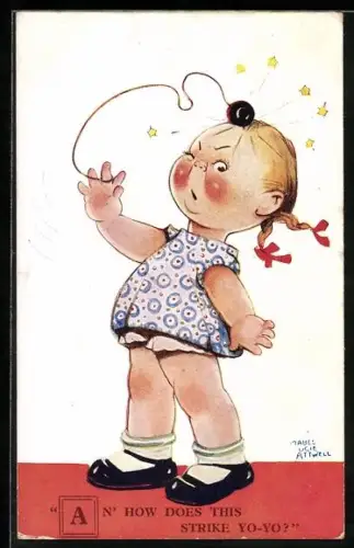 Künstler-AK Mabel Lucie Attwell: Mädchen bekommt ein Yo-Yo an den Kopf