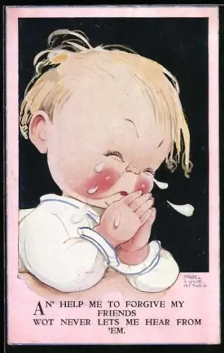 Künstler-AK Mabel Lucie Attwell: Weinender Knabe beim Gebet