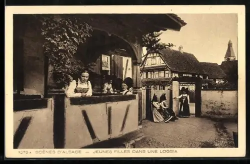 AK Jeunes Filles dans une Loggia, Mädchen in elsässer Tracht