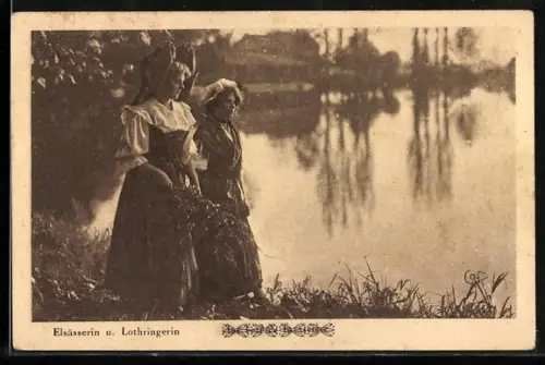 AK Elsässerin und Lothringerin in Tracht am Seeufer