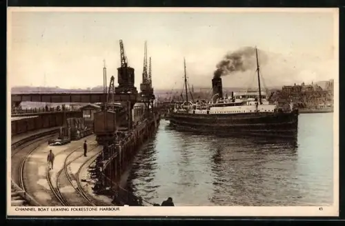 AK Folkestone, Channel Boat Leaving the Harbour