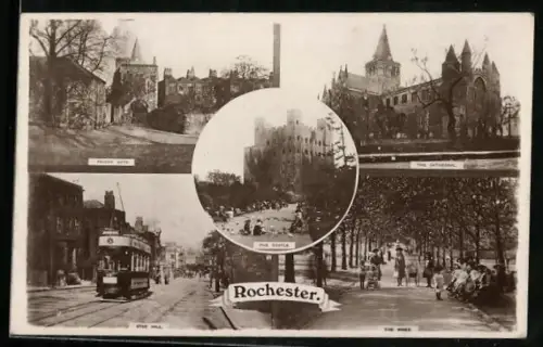 AK Rochester, Priory Gate, The Cathedral, A Tram on Star Hill and The Vines