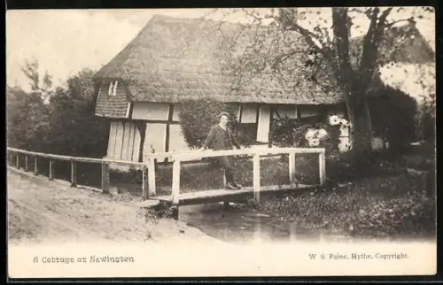 AK Newington, A Cottage with a small wooden bridge