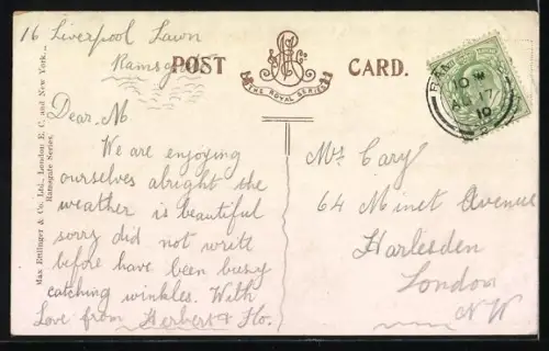 AK Ramsgate, New Road with a tram and anchoring ships