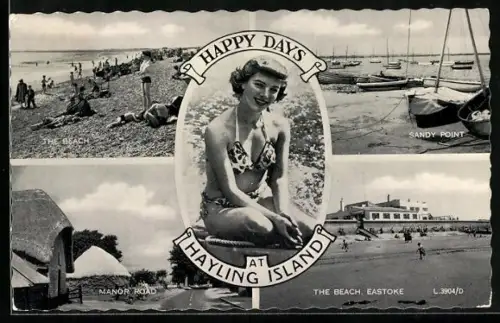 AK Eastoke /Hayling Island, Young Woman in Bikini, Sandy Point, Beach, Manor Road