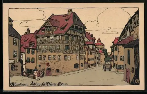 Steindruck-AK Nürnberg, Strassenpartie am Albrecht Dürer-Haus