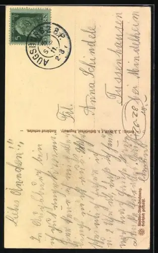 Steindruck-AK Augsburg, Pferdegespann passiert das Wertachbrückertor