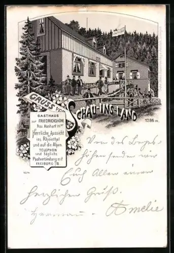 Lithographie Freiburg i. B., Gasthaus zur Friedrichshöhe, Rasthaus Schauinsland