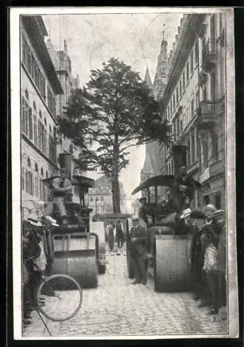 AK Frankfurt / Main, Der sensationelle Transport des 300 jähr. Eibenbaumes zum neuen botanischen Garten