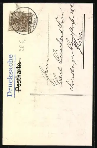 AK Alt-Frankfurt, Blick auf den Dom, Neujahrsgruss Taxator Gollhard und Frau, Feststrasse 6