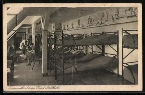 AK Bacharach, Schlafzimmer in der Jugendherberge Burg Stahleck