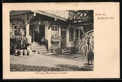 AK Bacharach, altdeutsche Wendeltreppe im Posthof