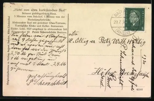 AK Bacharach a. Rh., Restaurant Alter kurkölnischer Saal, Bes. Peter Scherschlicht