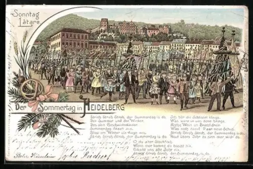 Lithographie Heidelberg / Neckar, Sonntag-Latäre am Sommertag