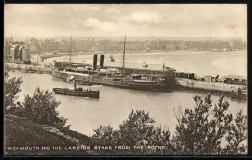 AK Weymouth, The Landing Stage from the Nothe, steamer at the jetty