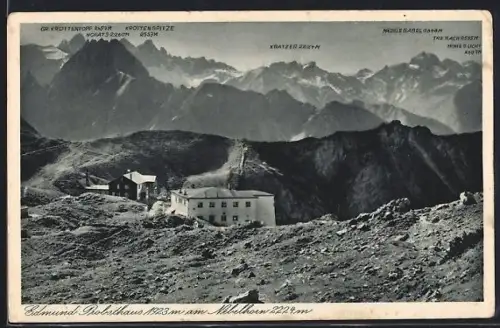 AK Edmund Probsthaus am Nebelhorn, Panorama mit Gr. Krottenkopf, Krottenspitze und Kratzer