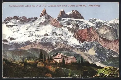 AK Lindauerhütte, Berghütte d. A. V. S. Lindau mit Drei Türme