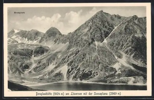 AK Douglashütte, Berghütte am Lünersee mit der Scesaplana