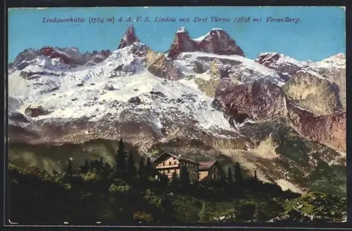 AK Lindauerhütte, Berghütte d. A. V. S. Lindau mit Drei Türme