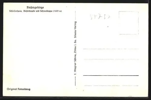 AK Riesenbaude und Schlesierhaus mit Blick zur Schneekoppe