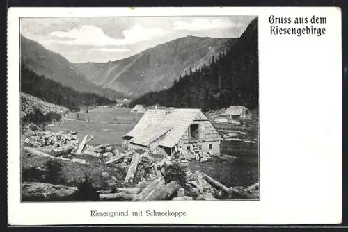 AK Riesengrundbaude mit Schneekoppe, Riesengebirge