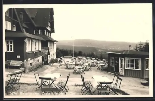 AK Zackelfallbaude mit Gartenterrasse