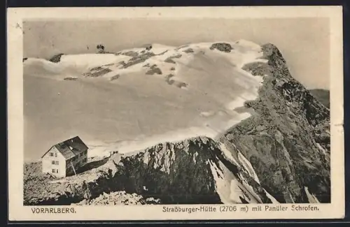 AK Strassburger-Hütte, Berghütte mit Panüler Schrofen