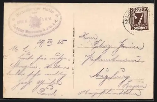 AK Strassburger-Hütte, Berghütte mit Panüler Schrofen