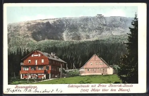 AK Schlingelbaude mit Prinz Heinrich-Baude im Riesengebirge