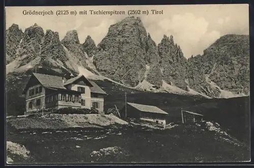 AK Grödnerjoch, Ansicht mit Tschierspitzen