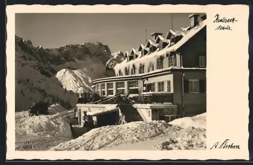 AK Adolf Zoeppritz-Haus am Kreuzeck im Schnee