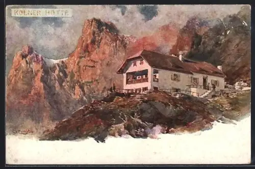 Künstler-AK Edward Theodore Compton: Kölnerhütte, Berghütte mit Umgebung
