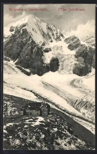 AK Schaubachhütte /Stilfser Joch-Strasse, Berghütte mit Königspitze
