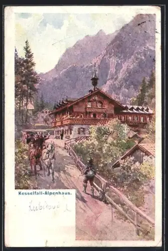 Künstler-AK Kaprun, Weg vor dem Kesselfall Alpenhaus im Kaprunerthal