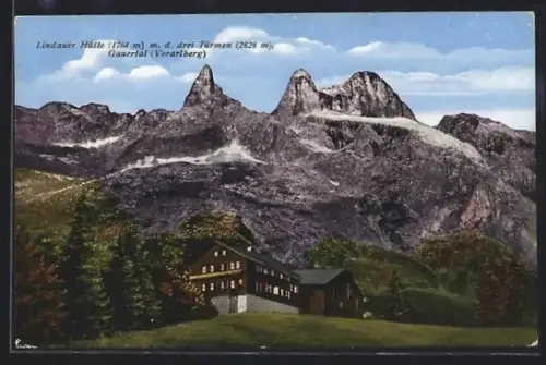 AK Lindauer Hütte /Gauertal, Panorama mit den Drei Türmen