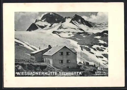 AK Wiesbadnerhütte /Silvretta, mit schneebedecktem Gebirgspanorama