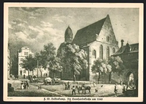 AK Alt-Frankfurt, Leonhardskirche um 1840