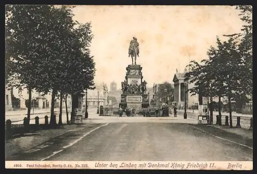 AK Berlin, Unter den Linden mit Denkmal König Friedrich II.