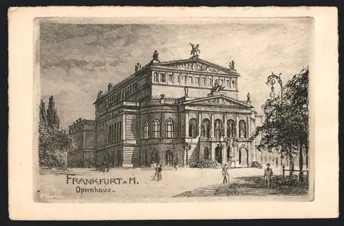 Künstler-AK Frankfurt a. M., Opernhaus mit Strassenpartie