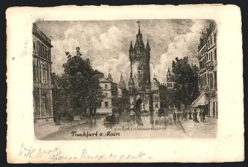 Künstler-AK Frankfurt /Main, Am Eschenheimerthurm