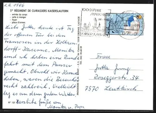 AK Kaiserslautern, 5o Régiment de Cuirassiers, Entrée du corps, Salle à manger, Foyer