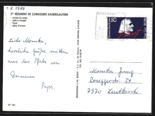 AK Kaiserslautern, 5o Régiment de Cuirassiers, Entrée du corps, Salle à manger, Foyer