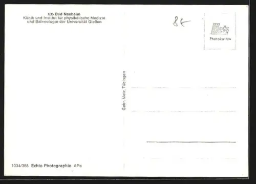 AK Bad Nauheim, Klinik und Institut frü physikalische Medizin und Balneologie der Universität Giessen