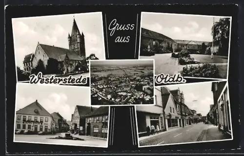 AK Westerstede /Oldb., Hotedl Busch, Kirche, Strassenpartie