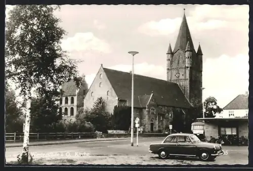 AK Westerstede i. O., Kirche mit Strassenpartie