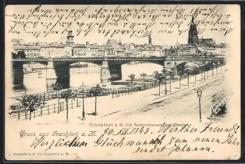 AK Frankfurt a. M., Strassenpartie mit Kirche von Sachsenhausen aus gesehen